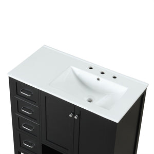 English Elm 36" Freestanding Bathroom Vanity Solid Wood Cabinet with Ceramic Sink and Open Shelf Black N725S364203B