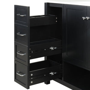 English Elm 36" Freestanding Bathroom Vanity Solid Wood Cabinet with Ceramic Sink and Open Shelf Black N725S364203B