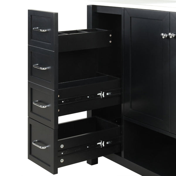 English Elm 36" Freestanding Bathroom Vanity Solid Wood Cabinet with Ceramic Sink and Open Shelf Black N725S364203B