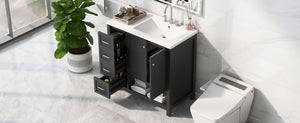 English Elm 36" Freestanding Bathroom Vanity Solid Wood Cabinet with Ceramic Sink and Open Shelf Black N725S364203B