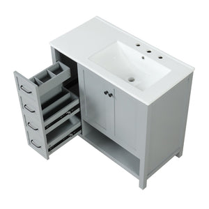 English Elm 36" Freestanding Bathroom Vanity Solid Wood Cabinet with Ceramic Sink and Open Shelf Grey N725S364203E