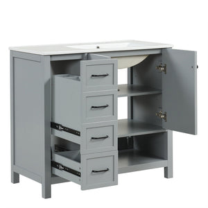 English Elm 36" Freestanding Bathroom Vanity Solid Wood Cabinet with Ceramic Sink and Open Shelf Grey N725S364203E