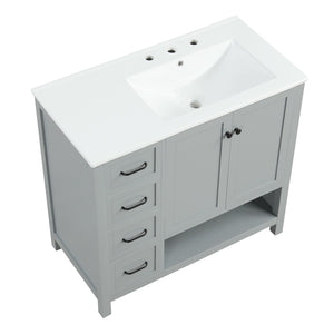 English Elm 36" Freestanding Bathroom Vanity Solid Wood Cabinet with Ceramic Sink and Open Shelf Grey N725S364203E