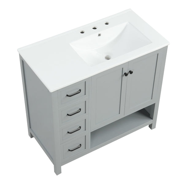 English Elm 36" Freestanding Bathroom Vanity Solid Wood Cabinet with Ceramic Sink and Open Shelf Grey N725S364203E
