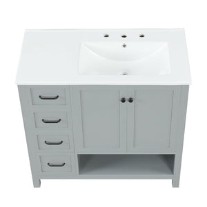 English Elm 36" Freestanding Bathroom Vanity Solid Wood Cabinet with Ceramic Sink and Open Shelf Grey N725S364203E