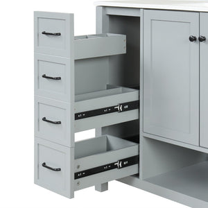 English Elm 36" Freestanding Bathroom Vanity Solid Wood Cabinet with Ceramic Sink and Open Shelf Grey N725S364203E