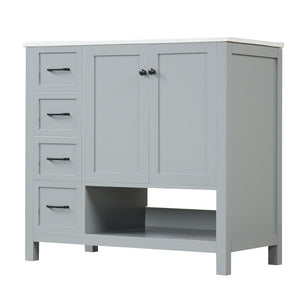 English Elm 36" Freestanding Bathroom Vanity Solid Wood Cabinet with Ceramic Sink and Open Shelf Grey N725S364203E