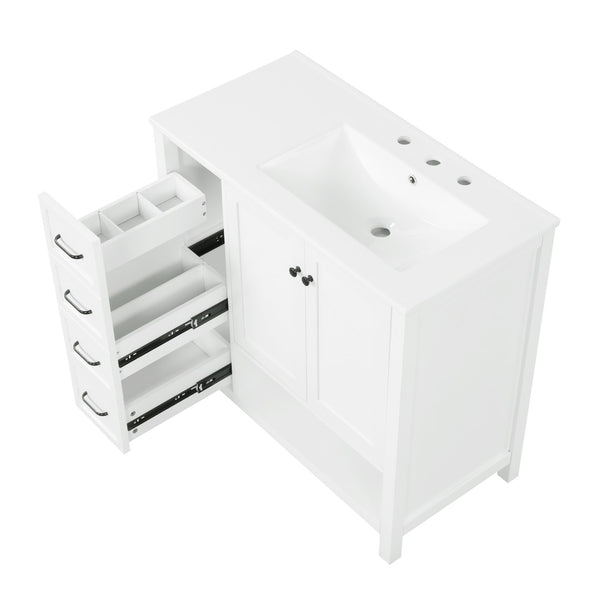 English Elm 36" Freestanding Bathroom Vanity Solid Wood Cabinet with Ceramic Sink and Open Shelf White N725S364203K