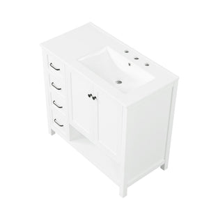 English Elm 36" Freestanding Bathroom Vanity Solid Wood Cabinet with Ceramic Sink and Open Shelf White N725S364203K