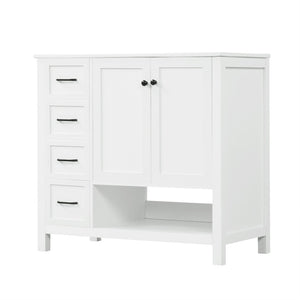 English Elm 36" Freestanding Bathroom Vanity Solid Wood Cabinet with Ceramic Sink and Open Shelf White N725S364203K