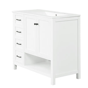 English Elm 36" Freestanding Bathroom Vanity Solid Wood Cabinet with Ceramic Sink and Open Shelf White N725S364203K