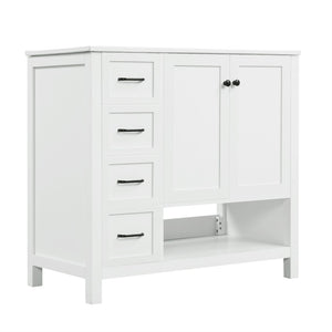English Elm 36" Freestanding Bathroom Vanity Solid Wood Cabinet with Ceramic Sink and Open Shelf White N725S364203K