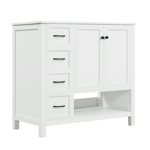 English Elm 36" Freestanding Bathroom Vanity Solid Wood Cabinet with Ceramic Sink and Open Shelf White N725S364203K