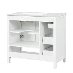 English Elm 36" Freestanding Bathroom Vanity Solid Wood Cabinet with Ceramic Sink and Open Shelf White N725S364203K