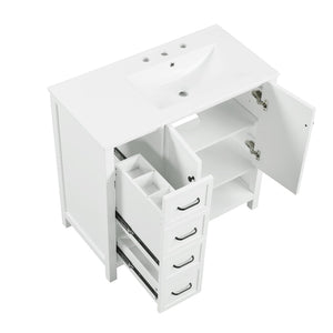 English Elm 36" Freestanding Bathroom Vanity Solid Wood Cabinet with Ceramic Sink and Open Shelf White N725S364203K