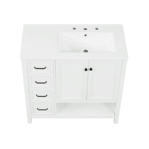 English Elm 36" Freestanding Bathroom Vanity Solid Wood Cabinet with Ceramic Sink and Open Shelf White N725S364203K