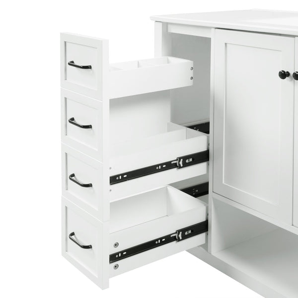 English Elm 36" Freestanding Bathroom Vanity Solid Wood Cabinet with Ceramic Sink and Open Shelf White N725S364203K