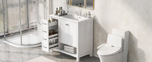 English Elm 36" Freestanding Bathroom Vanity Solid Wood Cabinet with Ceramic Sink and Open Shelf White N725S364203K
