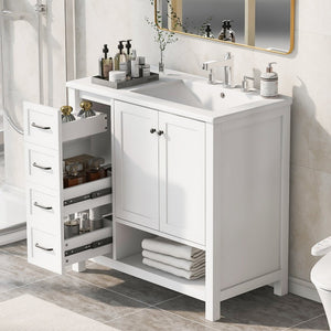 English Elm 36" Freestanding Bathroom Vanity Solid Wood Cabinet with Ceramic Sink and Open Shelf White N725S364203K