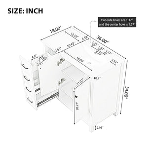 English Elm 36" Freestanding Bathroom Vanity Solid Wood Cabinet with Ceramic Sink and Open Shelf White N725S364203K