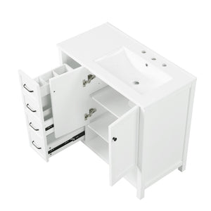 English Elm 36" Freestanding Bathroom Vanity Solid Wood Cabinet with Ceramic Sink and Open Shelf White N725S364203K