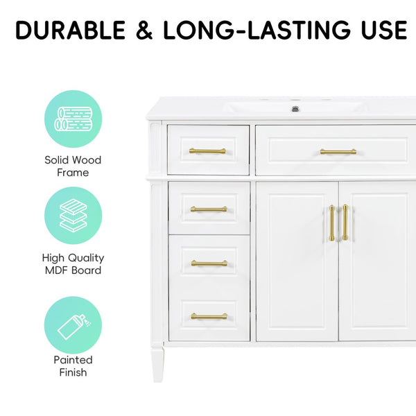 English Elm 36 Inch Freestanding Bathroom Vanity Pinewood Cabinet Ceramic Basin Soft Close Gold Hardware N725S366466K