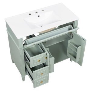 English Elm 36 Inch Bathroom Vanity with Ceramic Sink Solid Pine Gold Hardware Modern Freestanding Green N725S366468G