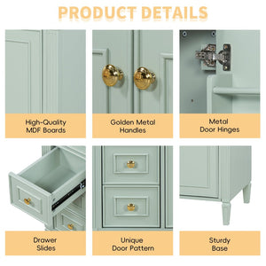 English Elm 36 Inch Bathroom Vanity with Ceramic Sink Solid Pine Gold Hardware Modern Freestanding Green N725S366468G