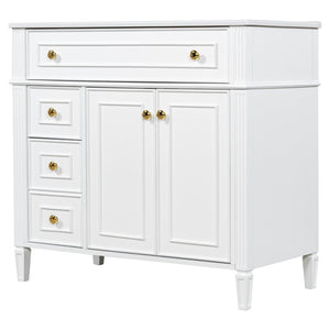 English Elm 36 Inch Bathroom Vanity with Ceramic Sink Solid Pine Gold Hardware Modern Freestanding White N725S366468K