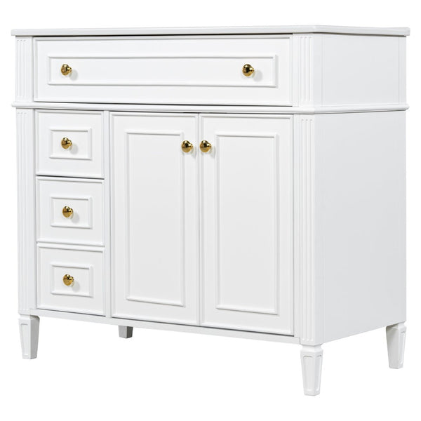 English Elm 36 Inch Bathroom Vanity with Ceramic Sink Solid Pine Gold Hardware Modern Freestanding White N725S366468K