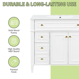 English Elm 36 Inch Bathroom Vanity with Ceramic Sink Solid Pine Gold Hardware Modern Freestanding White N725S366468K