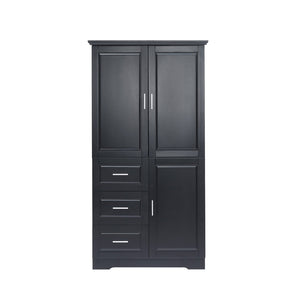 English Elm Tall Wide Mdf Storage Cabinet with Doors and Three Drawers for Bathroom or Office Black N725S412541B