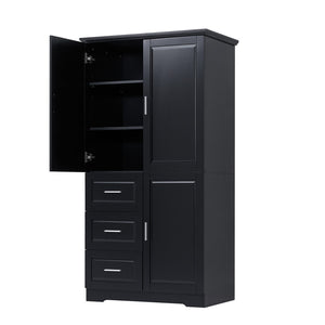 English Elm Tall Wide Mdf Storage Cabinet with Doors and Three Drawers for Bathroom or Office Black N725S412541B