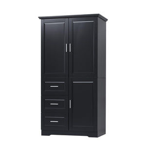 English Elm Tall Wide Mdf Storage Cabinet with Doors and Three Drawers for Bathroom or Office Black N725S412541B