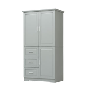 English Elm Tall Wide Mdf Storage Cabinet with Doors and Three Drawers for Bathroom or Office Grey N725S412541G