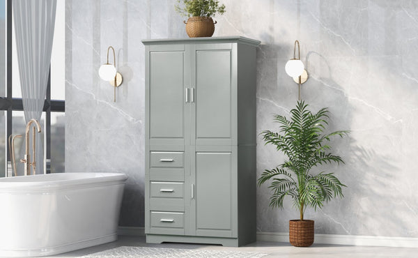 English Elm Tall Wide Mdf Storage Cabinet with Doors and Three Drawers for Bathroom or Office Grey N725S412541G