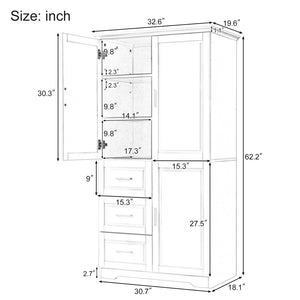 English Elm Tall Wide Mdf Storage Cabinet with Doors and Three Drawers for Bathroom or Office Grey N725S412541G