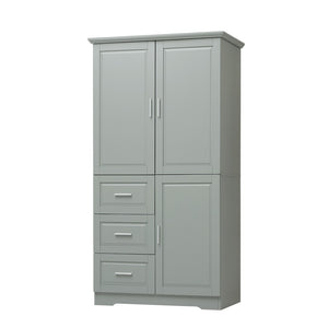 English Elm Tall Wide Mdf Storage Cabinet with Doors and Three Drawers for Bathroom or Office Grey N725S412541G