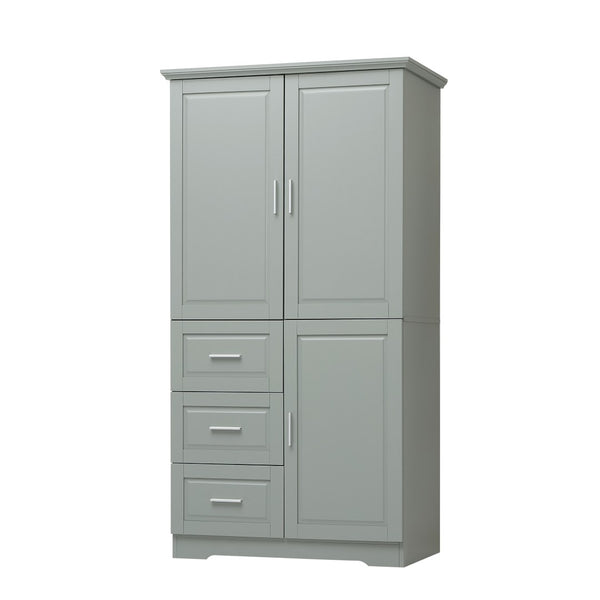 English Elm Tall Wide Mdf Storage Cabinet with Doors and Three Drawers for Bathroom or Office Grey N725S412541G