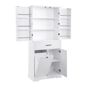 English Elm Freestanding Tall Bathroom Cabinet White Mdf with Hamper Drawer and Adjustable Shelf N725S417823K