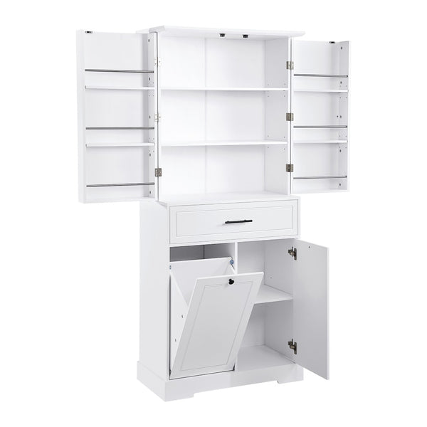 English Elm Freestanding Tall Bathroom Cabinet White Mdf with Hamper Drawer and Adjustable Shelf N725S417823K