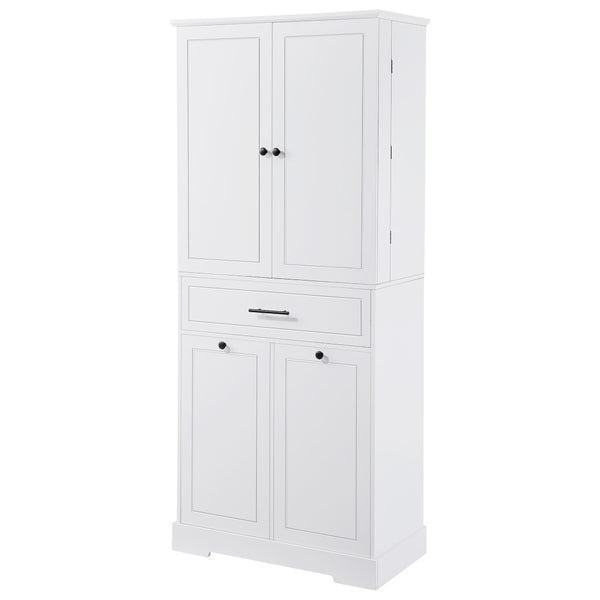 English Elm Freestanding Tall Bathroom Cabinet White Mdf with Hamper Drawer and Adjustable Shelf N725S417823K