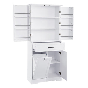 English Elm Freestanding Tall Bathroom Cabinet White Mdf with Hamper Drawer and Adjustable Shelf N725S417823K