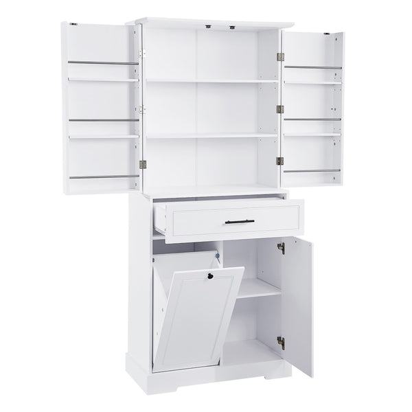 English Elm Freestanding Tall Bathroom Cabinet White Mdf with Hamper Drawer and Adjustable Shelf N725S417823K