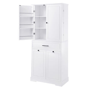 English Elm Freestanding Tall Bathroom Cabinet White Mdf with Hamper Drawer and Adjustable Shelf N725S417823K