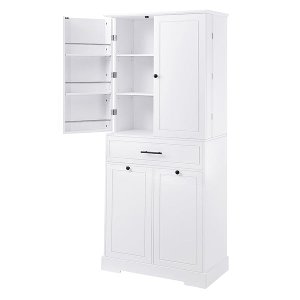 English Elm Freestanding Tall Bathroom Cabinet White Mdf with Hamper Drawer and Adjustable Shelf N725S417823K