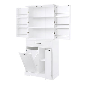 English Elm Freestanding Tall Bathroom Cabinet White Mdf with Hamper Drawer and Adjustable Shelf N725S417823K