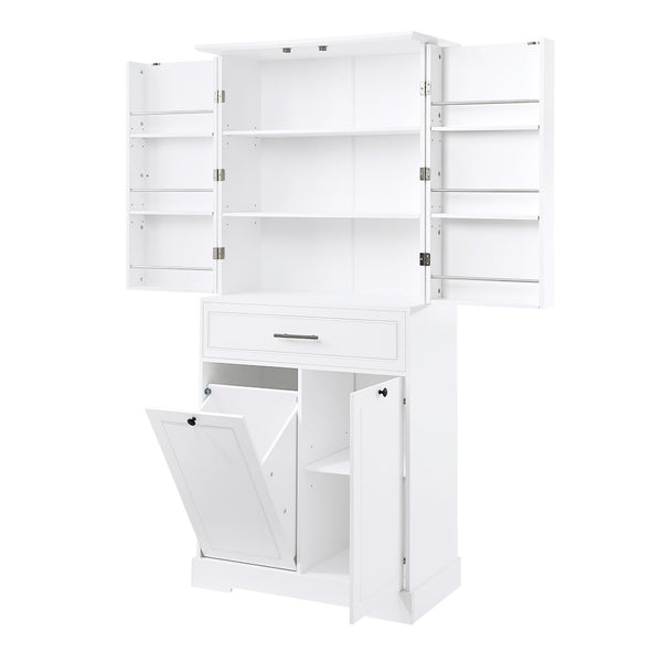 English Elm Freestanding Tall Bathroom Cabinet White Mdf with Hamper Drawer and Adjustable Shelf N725S417823K