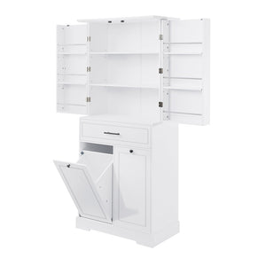 English Elm Freestanding Tall Bathroom Cabinet White Mdf with Hamper Drawer and Adjustable Shelf N725S417823K