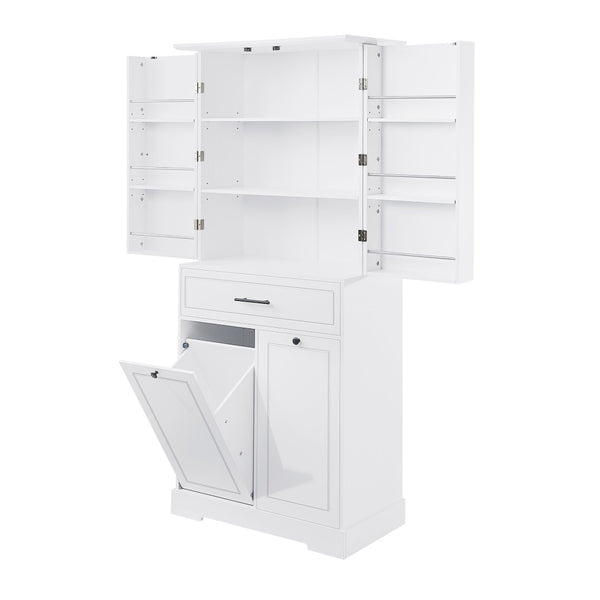 English Elm Freestanding Tall Bathroom Cabinet White Mdf with Hamper Drawer and Adjustable Shelf N725S417823K